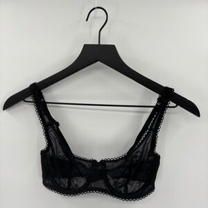 Wild Fable Black Lace Sheer Balconette Bra 32B Hook & Eye Underwire Feminine